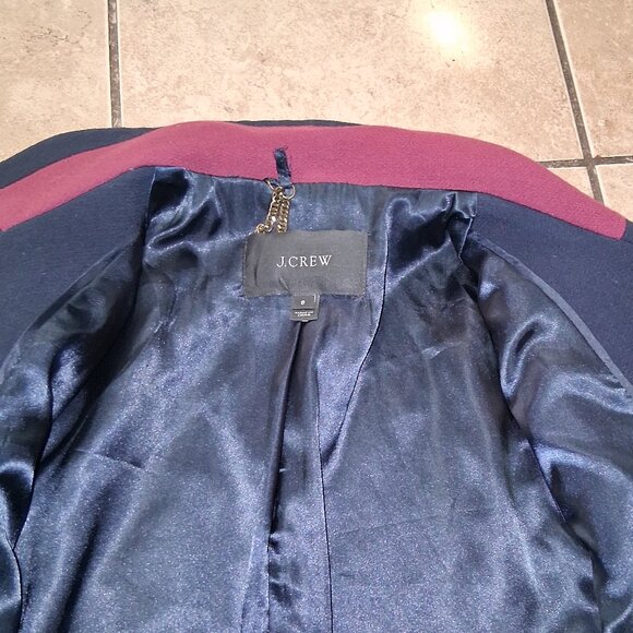 J Crew Wool Blend Lady Day Double Cloth Pea Coat Burgundy with Navy Trim - Picture 7 of 8